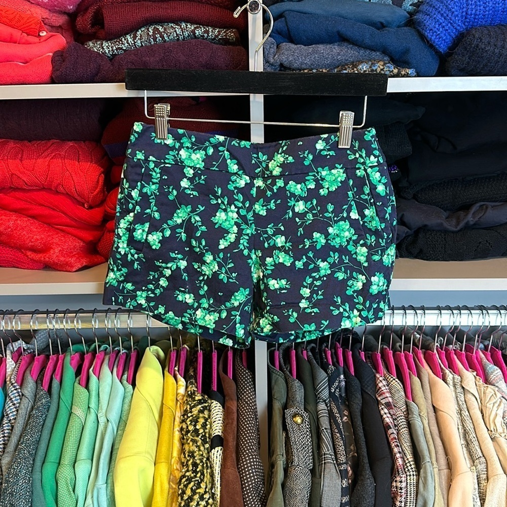 J Crew navy with green flowers shorts size 0